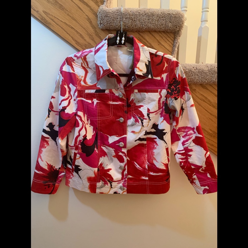 Red White and Black Floral Print Jacket
